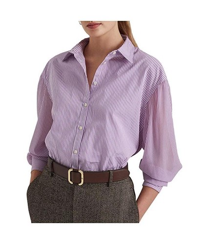 

Женская полосатая рубашка из сукна Lauren Ralph Lauren, фиолетово-белый, размер L, Pirple white