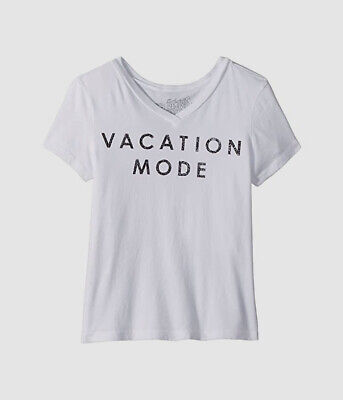 $99 Retro Brand Girl's White V-Neck Print Short Sleeve T-Shirt Top Size XL