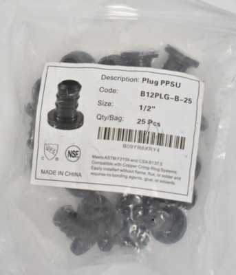 Efield Pex Fittings Poly PPSU Barb Crimps 1/2'' Plug 25 Pack B12PLG-B-25