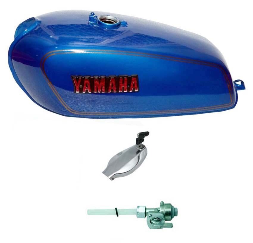 Yamaha Rx100 Rx125 Blue Petrol Fuel Tank With Lid Cap Tap  