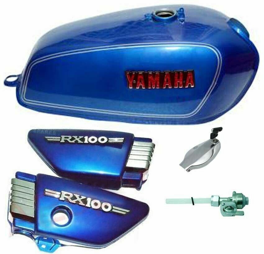 For Yamaha Rx100 Rx125 Blue Petrol Fuel Tank + Side Panel Lid Cap With Tap  