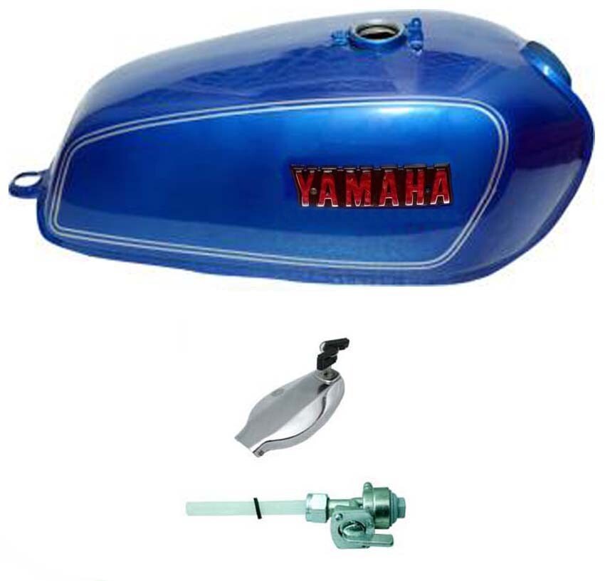 Yamaha Rx100 Rx125 Blue Petrol Fuel Tank With Side Panel Lid Cap Tap 