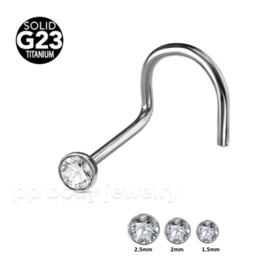 Implant G23 Solid Titanium Nose Screw Press Fit Gem Top Nose Stud Ring 20G 18G