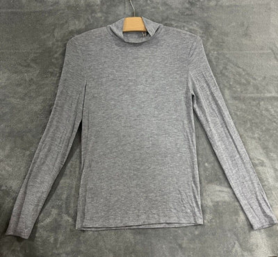 Mango Heather Gray Mock Neck Long Sleeve Shirt Lightweight Basic Top Size Small