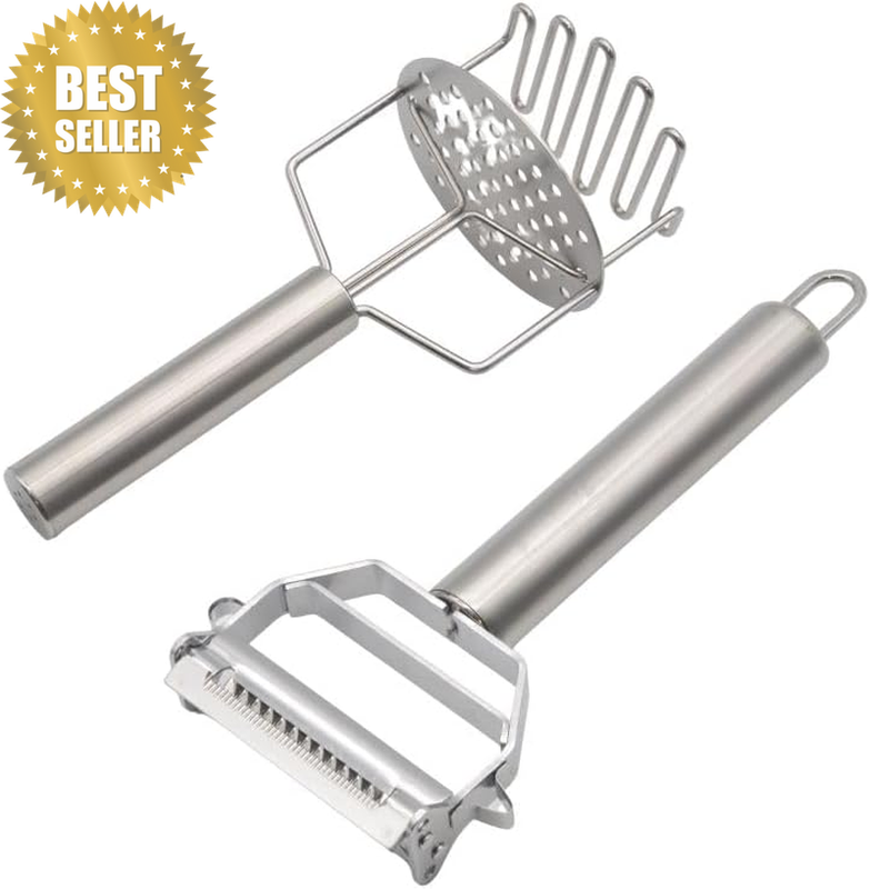3-In-1 Multi-Peeler Stainless Steel Potato Masher Set,2-Piece Kitchen Tools for