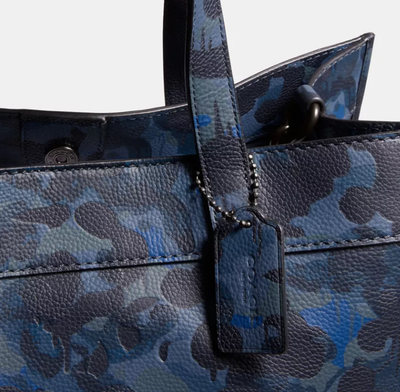 Pre-owned Coach Field Tote 40 Leather Blue Camo Print Crossbody C5308 Logo Org Pkg