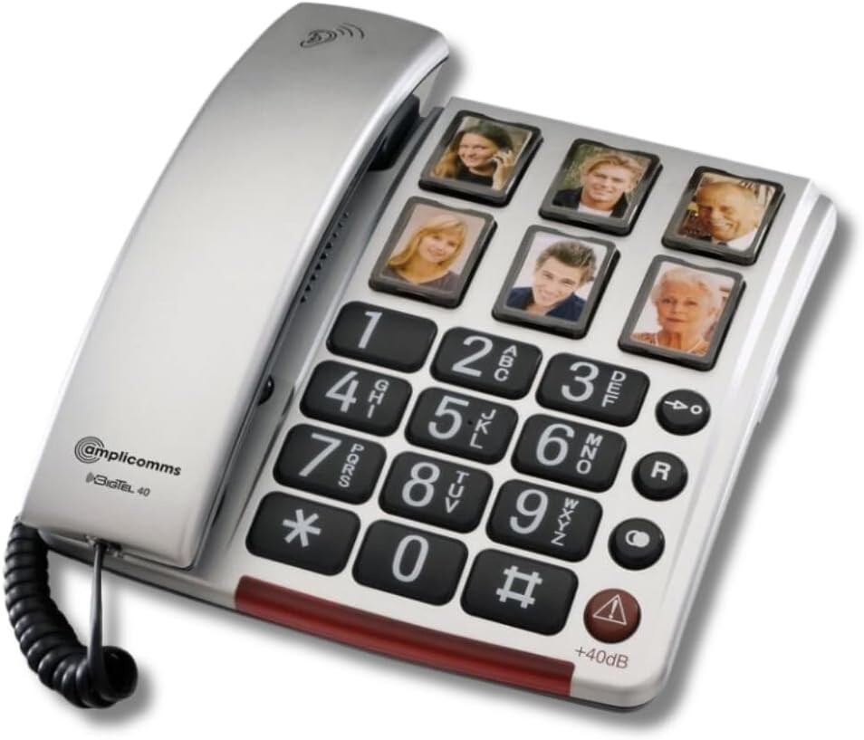 Amplicomms BigTel 40 Plus 40+ Silver Corded Big Button Elderly Amplified Phone-N