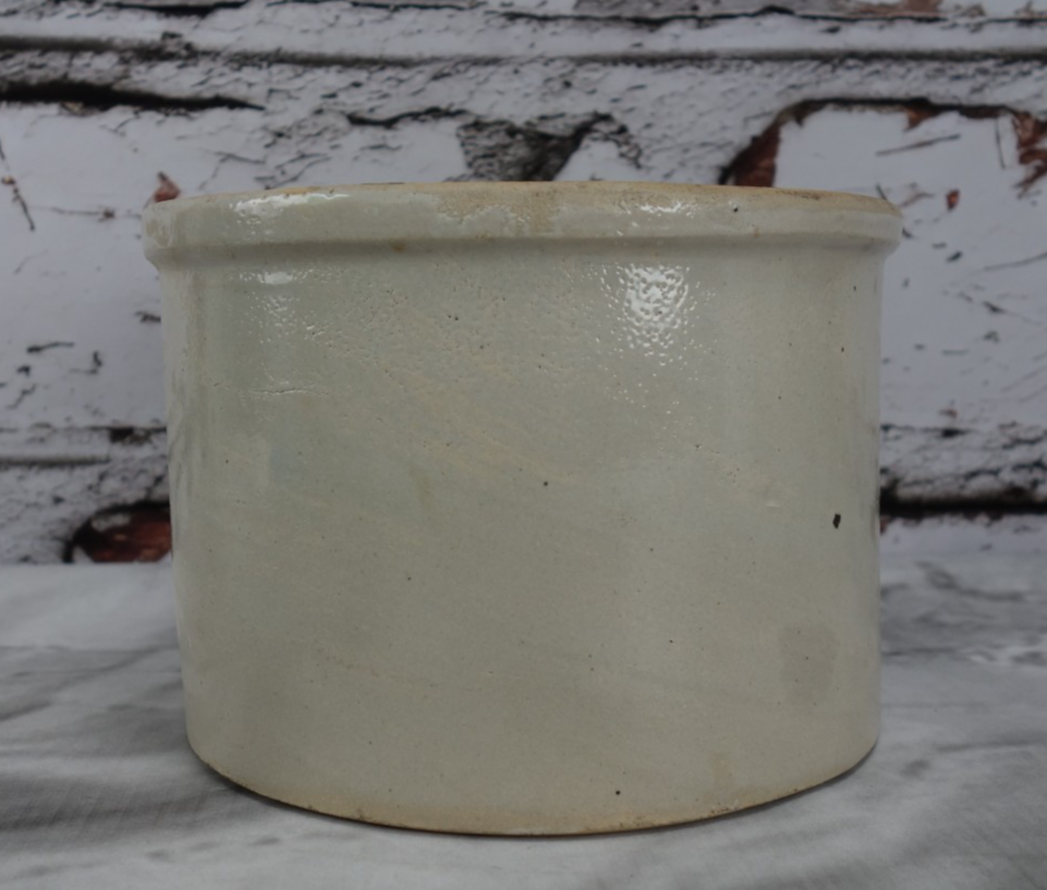 Antique Stoneware Butter Crock Round Beige  5" High 7" Diameter ~E~