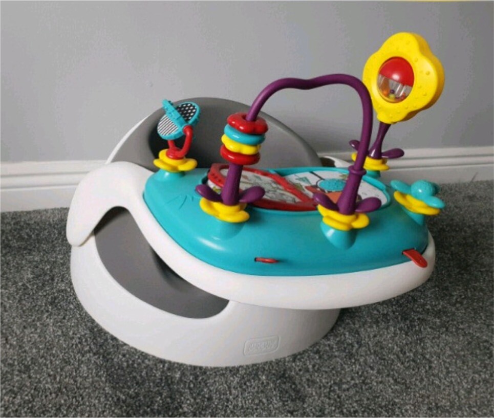 Mamas & Papas grey Snug seat bumbo with toy tray high chair in