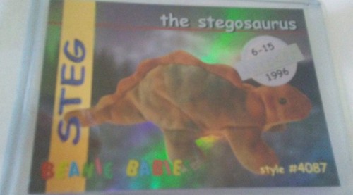 TY Beanie Babies BBOC Card - Series 1 Retired (SILVER) - STEG the Stegosaurus