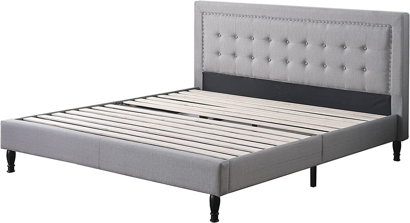 King Upholstered Platform Bed Frame with 43.5" Tall Headboard - Button Tufted Cl