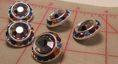 2 Czech Large Rhinestone Shank Buttons Rainbow Swarovski Center 3/4