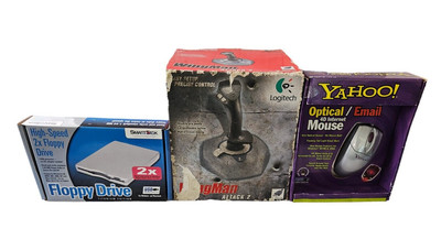 Vintage Logitech Wingman Attack 2, Yahoo Optical Mouse, Floppy Drive Bundle.