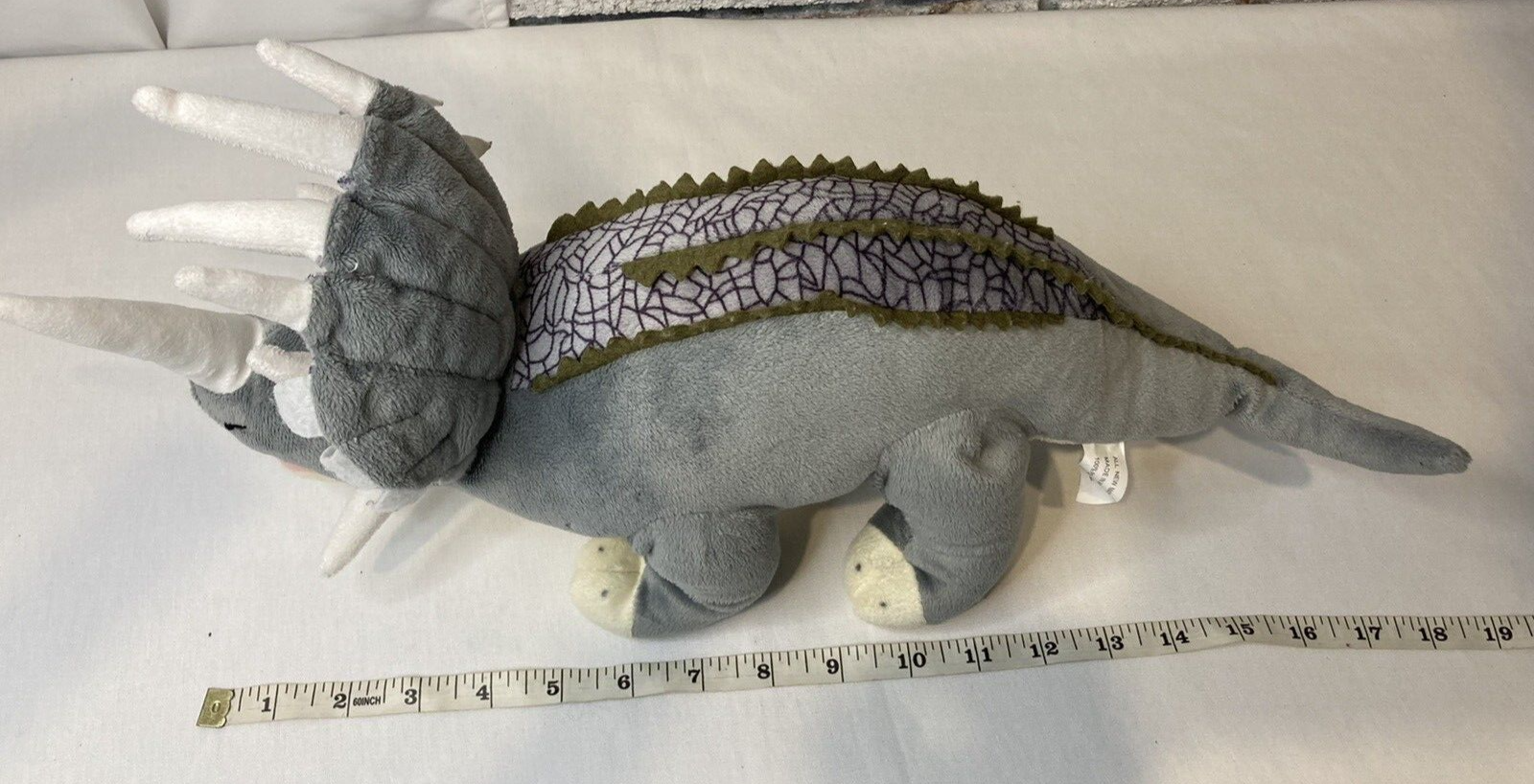 Triceratops Dinosaur Plush Stuffed Animal Carlisle and Co Grey 17"
