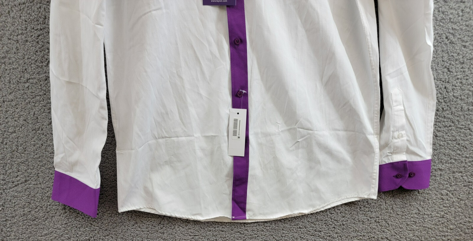 Tayion Collection Slim-Fit Purple Trim Dress Shirt Men's L 16-16.5 34-35 White - Picture 4 of 19