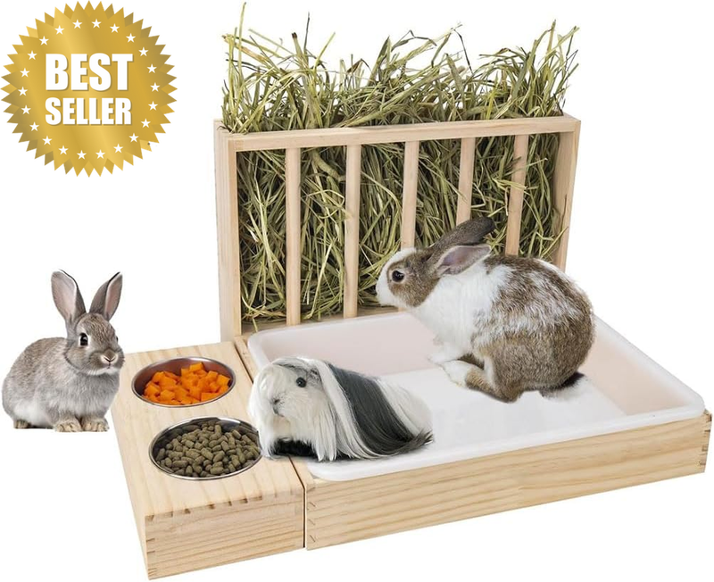 Rabbit Litter Box with Hay, Rabbit Hay Feeder, Rabbits Feeders Tray, Multifuncti