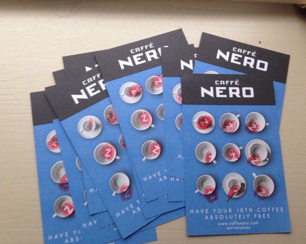 X 10 Cafe caffe Nero Coffee Cards Loyalty Cards Entitles You To Any Size Tea Coffee Frappe in