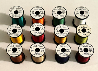 12 Spools Uni Floss, 1 Ply, Fly Tying, NR