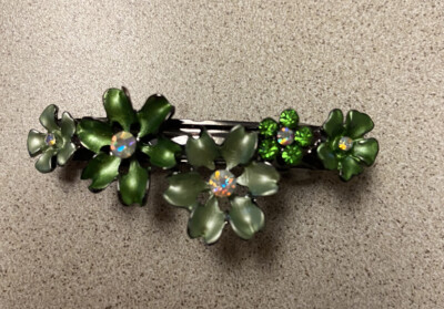 Hair Barrette Green Rhinestones Gorgeous Sparkly NEW