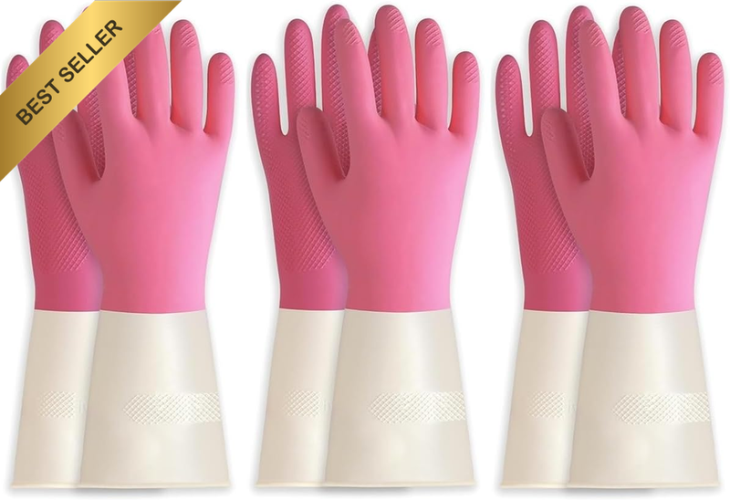 3 Pairs Latex Cleaning Gloves Heavy Duty Dishwashing Gloves Reusable Gloves