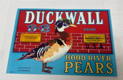 Étiquette De Caisse Vintage Pear Hood River Oregon Duck Drake Duckwall DB RED