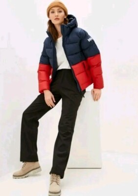 HELLY HANSEN NWT Sz S Women's Puffy Insulate Winter Jacket Hooded Red/Navy NEW