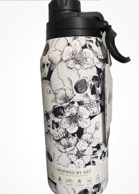 Hydrapeak Skulls & Flowers Artisan 32oz Steel Halloween Bottle New