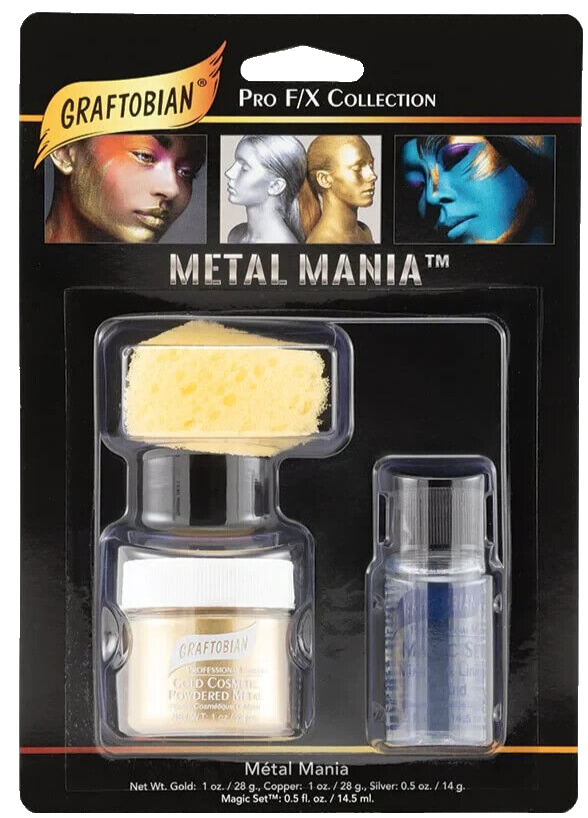 Graftobian-METAL MANIA-Powder Face Body Paint -Theatrical Halloween Makeup- GOLD