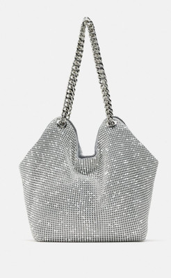 NEW ZARA 2023 SILVER RHINESTONE MINI TOTE BAG 6341/110 RARE