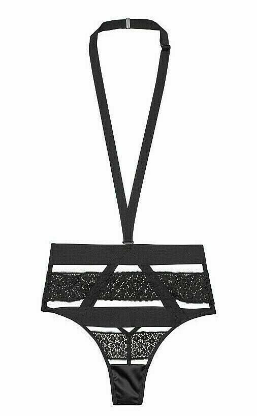 

Кружевные стринги с высокой талией и ремешком через шею Victorias Secret, Черный