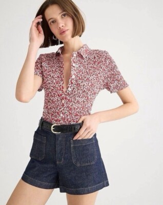 J. Crew M Liberty Fabric Smocked Top Shirt Red Rose Eliza s Floral