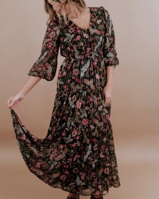 NWOT Angie Women s V-Neck Half Sleeve SHEER OVERLAY MAXI DRESS, DESERT Size M