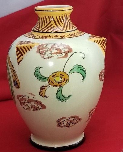 Vintage Unique Japanese Ceramic Vase Hand Painted Bird Scene Cherry Blossoms