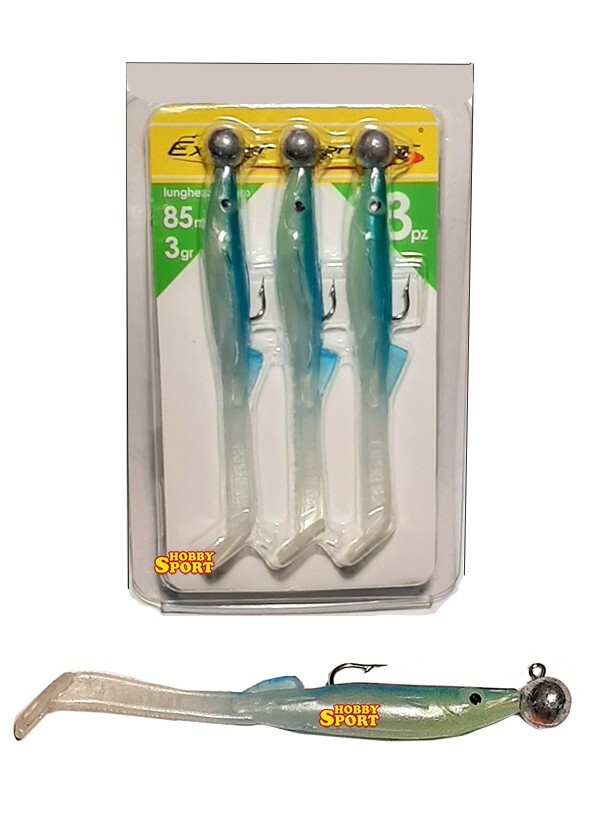 RAGLOU + JIG HEAD 3 gr COL. BLUE 85mm ESCA SILICONICA EXPERT PLASTIC SOFT 3 PZ