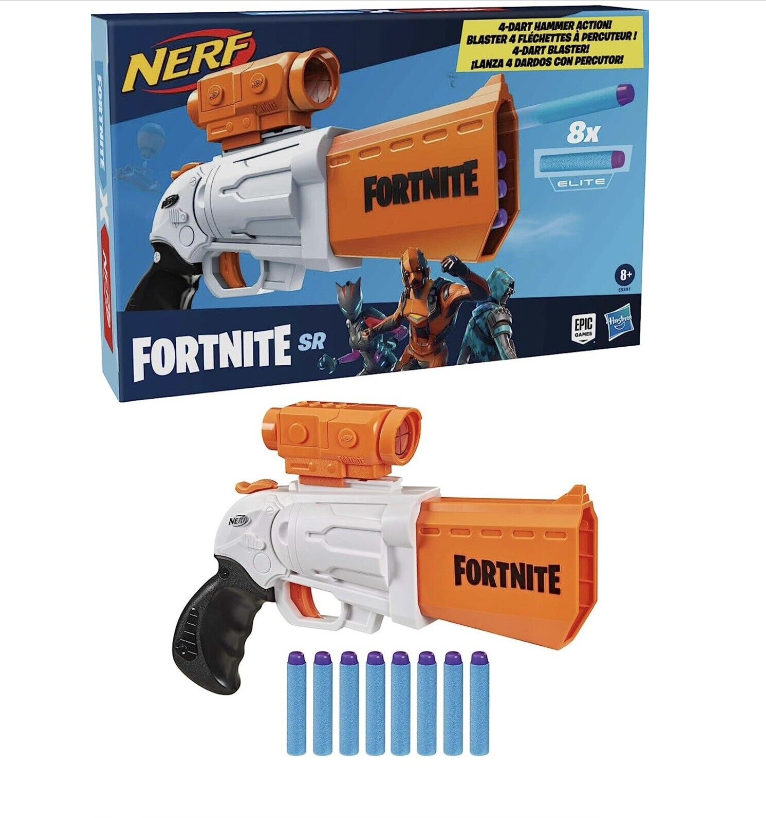 Nerf Fortnite SR Blaster - 4-Dart Hammer Action - Includes