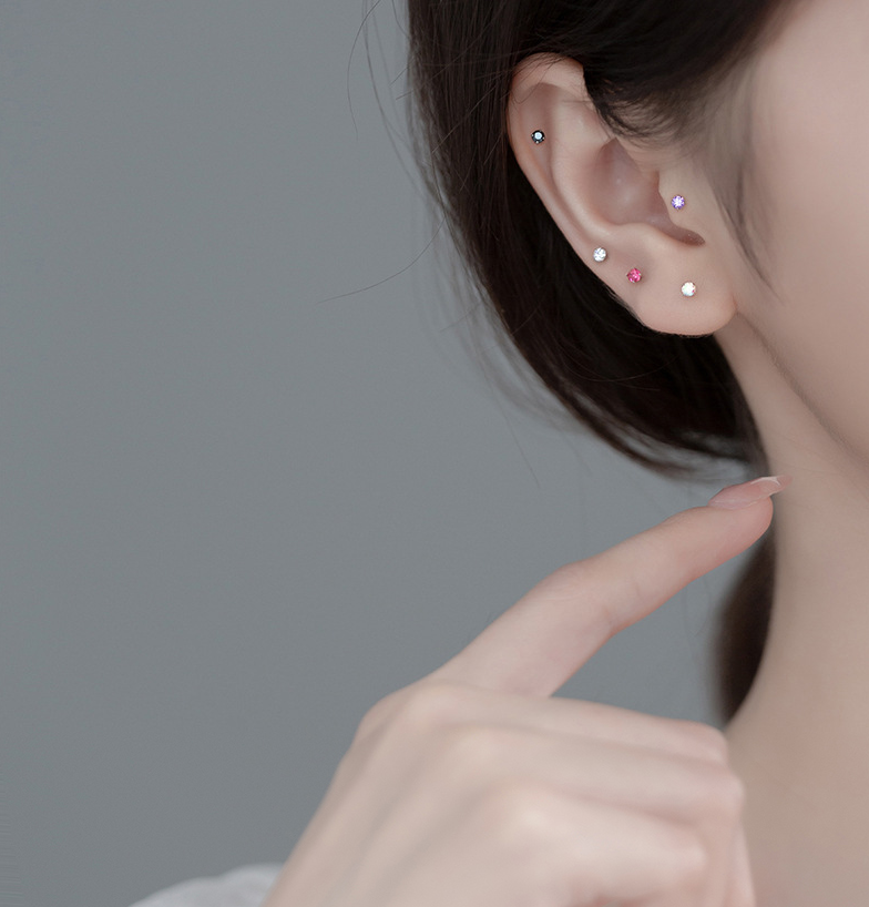 GENUINE SOLID 925 STERLING SILVER CZ STUD EARRINGS 2mm TINY WOMEN GIRL