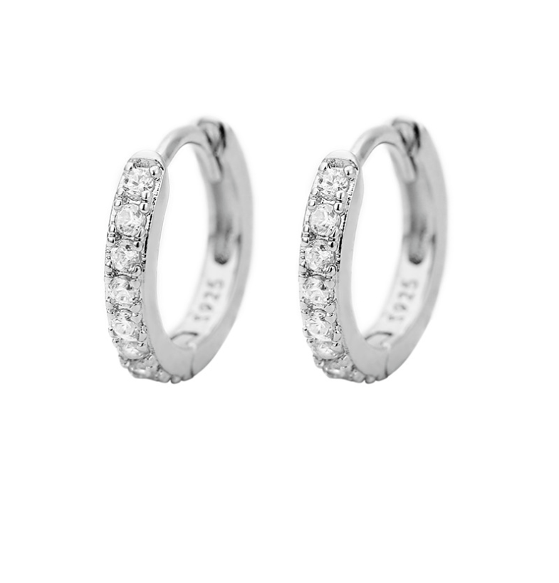 925 Sterling Silver Plated Square Cz Huggie Hoop Earrings Women Men