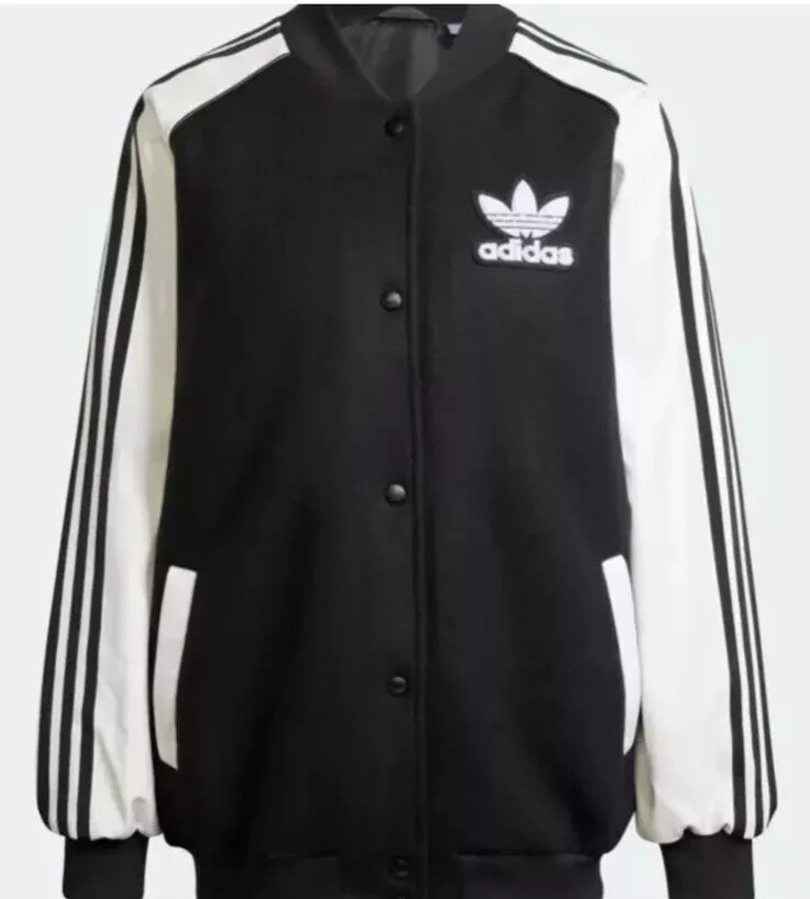 $160 Adidas SST Oversized Varsity Jacket Black White BNWT