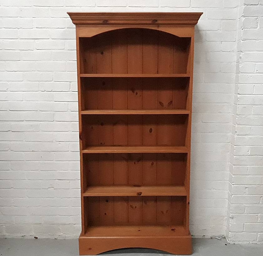 Solid Pine Open Bookcase With Four Fixed Shelves And A Tongue And