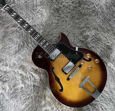 Hollow Body Jazz ES 175 Electric Guitar Sunburst HH Pickup 6 String Chrome Part