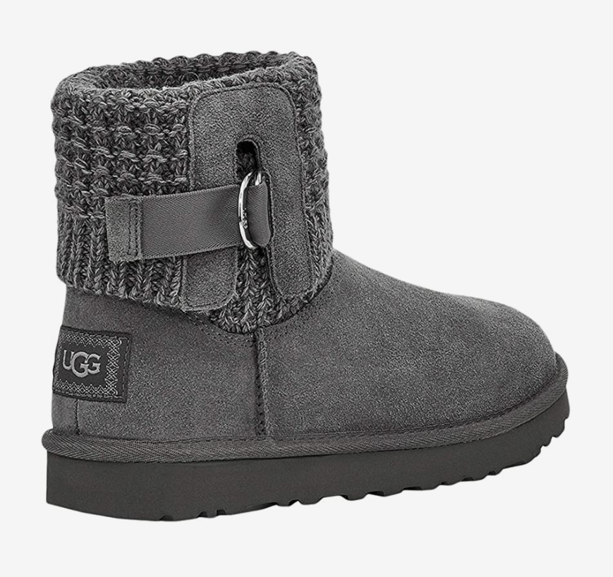 Pre-owned Ugg Classic Solene Mini Boots Flat Ankle Bootie Charcoal Gray Knit & Suede Sz 11