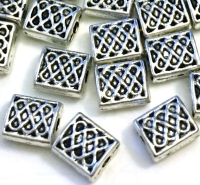 20 Antique Silver Pewter Rectangle 7x5mm Pattern Decorative Filigree Beads 