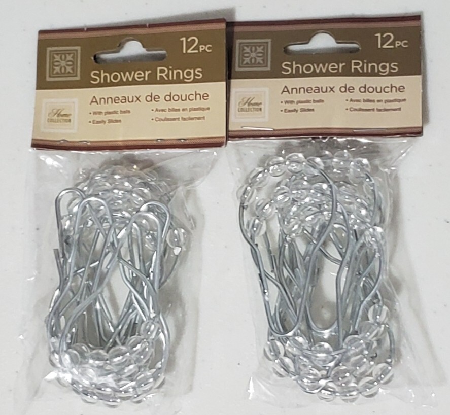 SET OF 2 Home Collection Metal Shower Curtain Hooks 12 Hooks Rings
