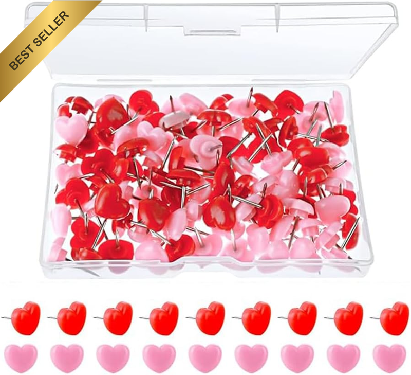 50 Pcs Heart Push Pins,With Storage Box, Love Heart Push Pins for Bulletin Board