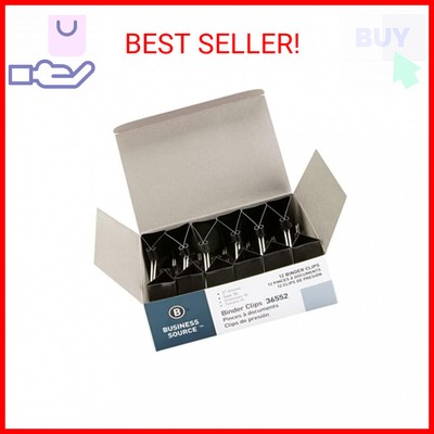 Business Source Fold-Back Binder Clips, Black, Large (Pack of 12)
