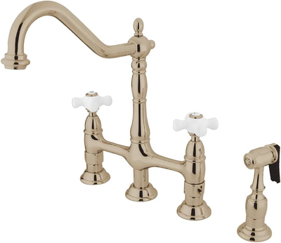 Kingston Brass KS1276PXBS Heritage Bridge Kitchen Faucet, Polished Nickel, 10.56