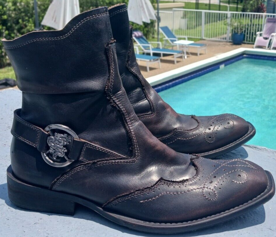 Biker Shoes Size 10.5 Brown Leather Men's
