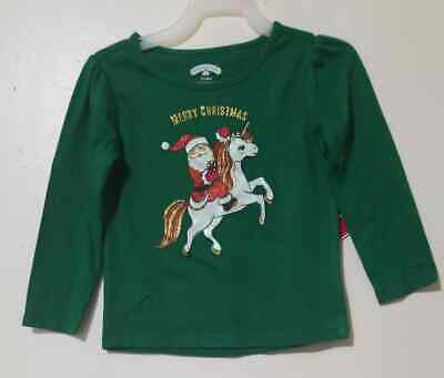 Holiday Time LS Graphic Tee  Christmas Long Sleeves Top Green Size 2T