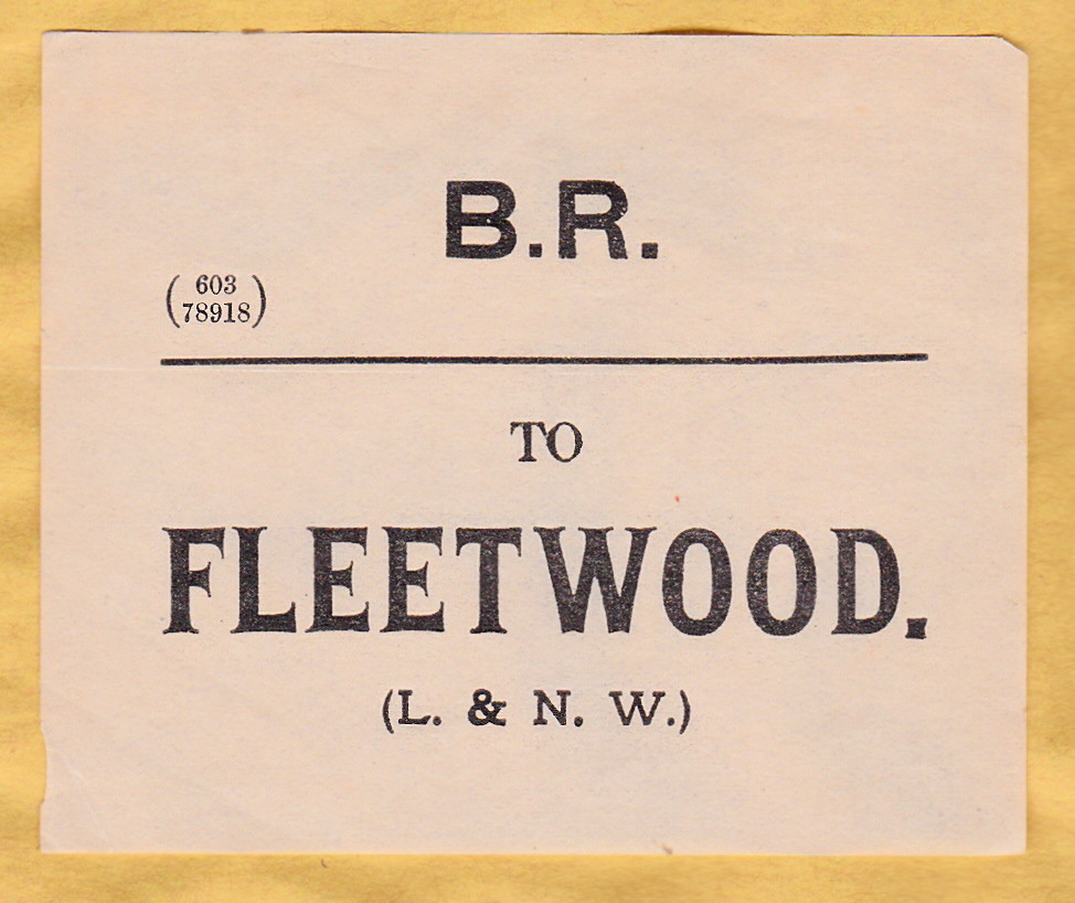 BARRY RAILWAY LUGGAGE LABEL - FLEETWOOD (L. and N.W.)