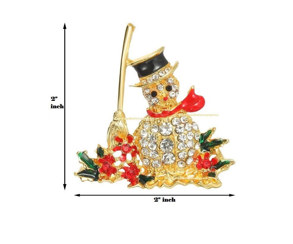 Snowman Christmas Winter Crystal Rhinestone Brooch Pin and Gold Bag - VIDEO